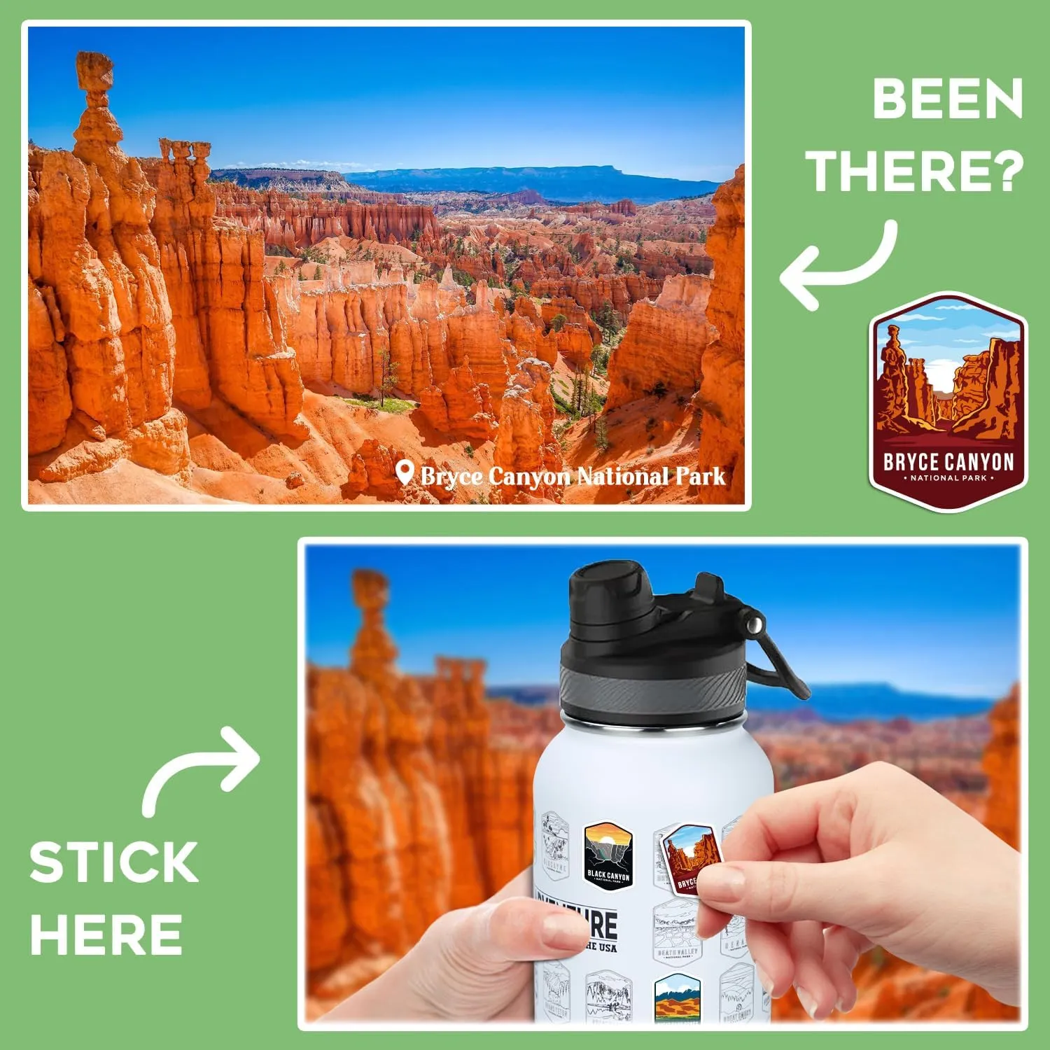 Nefeeko 32oz National Parks Water Bottle - Insulated Adventure Bottle with Waterproof Stickers | Leakproof Lid & Dual Straw/Spout | USA Bucket List Gift for Hikers, Camping & Outdoor Enthusiasts