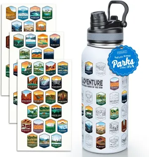 Nefeeko 32oz National Parks Water Bottle - Insulated Adventure Bottle with Waterproof Stickers | Leakproof Lid & Dual Straw/Spout | USA Bucket List Gift for Hikers, Camping & Outdoor Enthusiasts