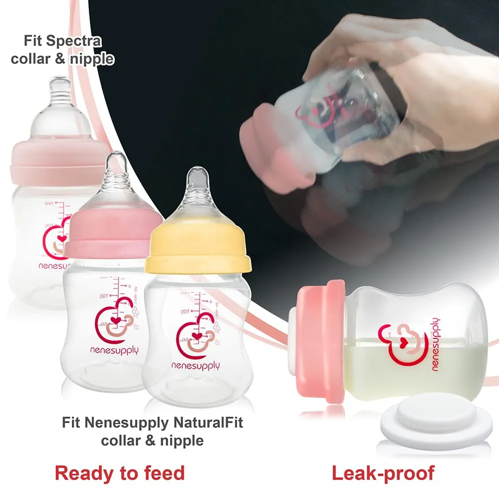 Nenesupply Storage Bottles Collection Bottles for Spectra S1 S2 Motif Luna Breast Pumps 6 pc 4.7oz 140ml With Collar and Sealing Disc. Breastmilk Storage Replace Spectra Bottles for Pumping Wide-Mouth