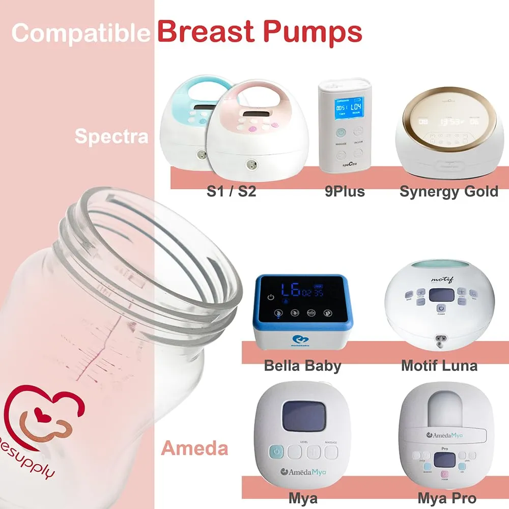 Nenesupply Storage Bottles Collection Bottles for Spectra S1 S2 Motif Luna Breast Pumps 6 pc 4.7oz 140ml With Collar and Sealing Disc. Breastmilk Storage Replace Spectra Bottles for Pumping Wide-Mouth