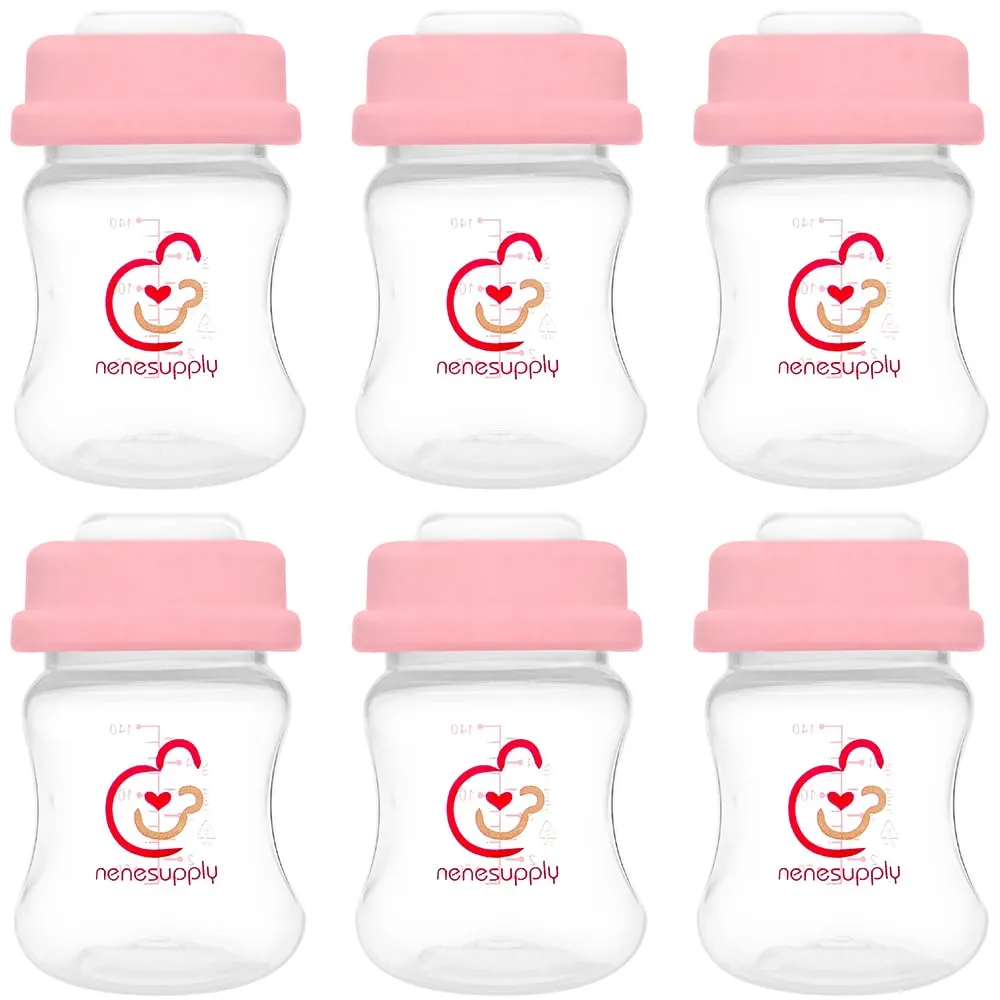 Nenesupply Storage Bottles Collection Bottles for Spectra S1 S2 Motif Luna Breast Pumps 6 pc 4.7oz 140ml With Collar and Sealing Disc. Breastmilk Storage Replace Spectra Bottles for Pumping Wide-Mouth