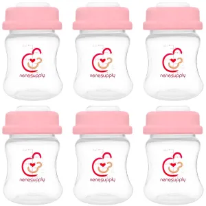 Nenesupply Storage Bottles Collection Bottles for Spectra S1 S2 Motif Luna Breast Pumps 6 pc 4.7oz 140ml With Collar and Sealing Disc. Breastmilk Storage Replace Spectra Bottles for Pumping Wide-Mouth
