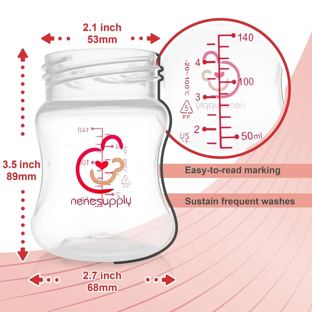 Nenesupply Storage Bottles Collection Bottles for Spectra S1 S2 Motif Luna Breast Pumps 6 pc 4.7oz 140ml With Collar and Sealing Disc. Breastmilk Storage Replace Spectra Bottles for Pumping Wide-Mouth