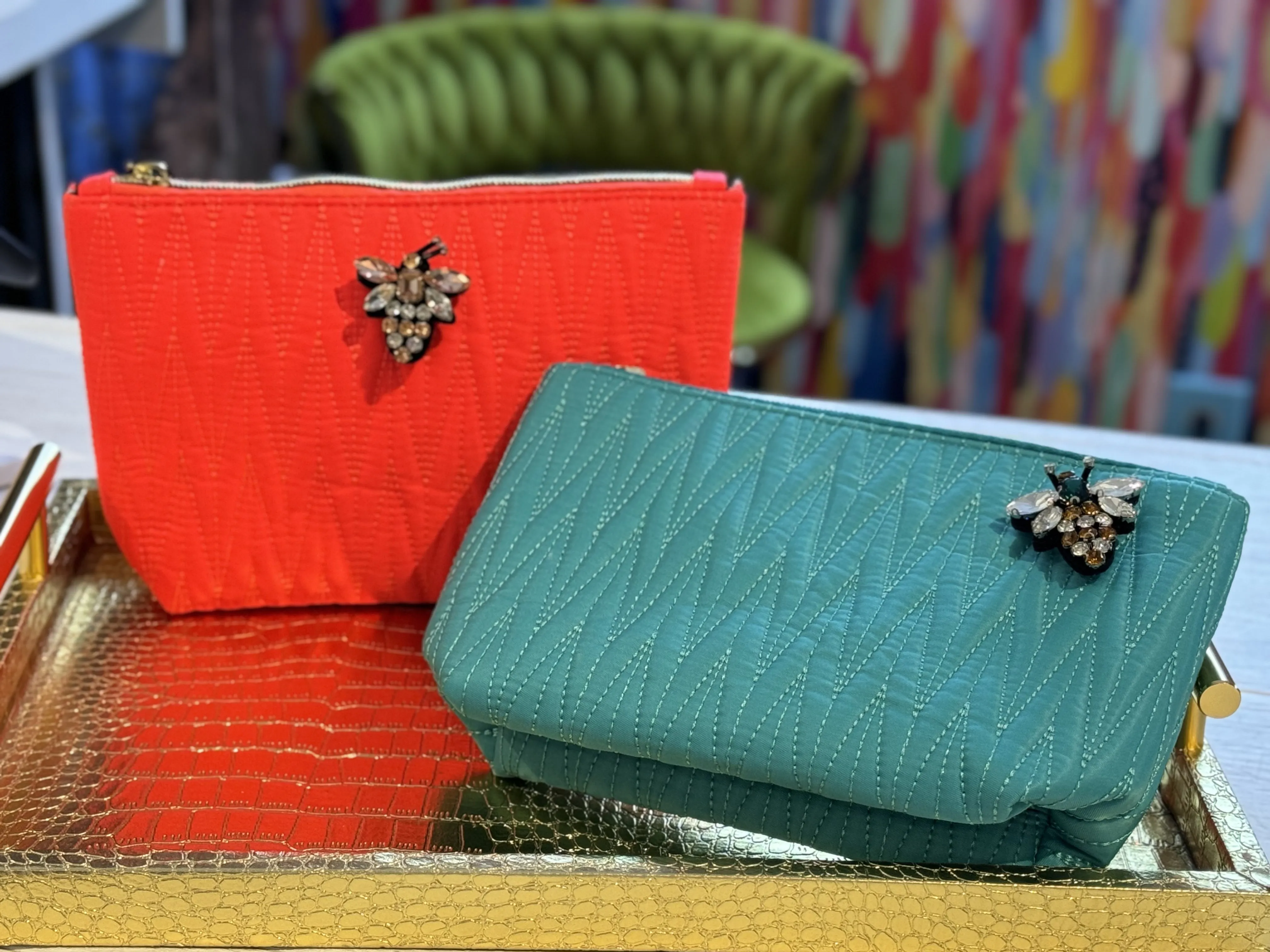 Neon Orange and Turqouise Green Medium Makeup Bee Bags Sixton London