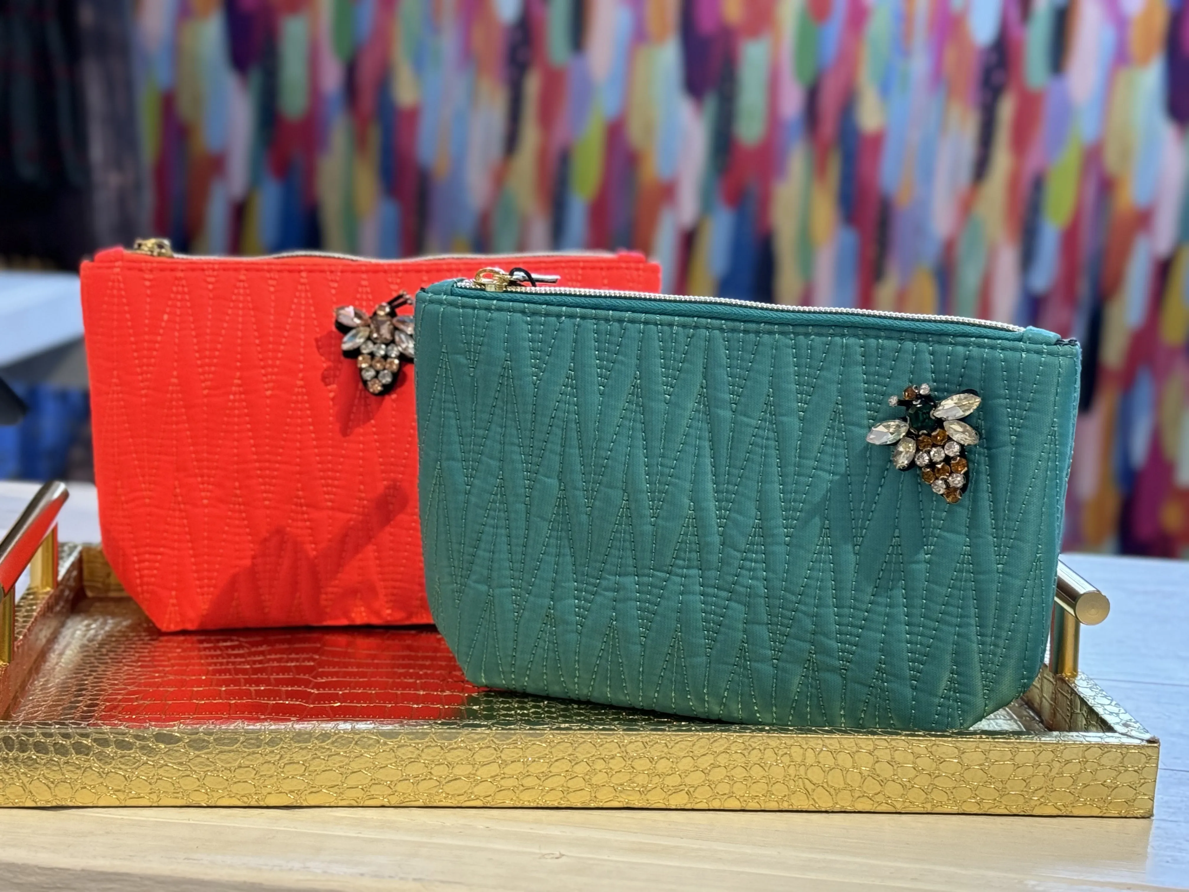 Neon Orange and Turqouise Green Medium Makeup Bee Bags Sixton London