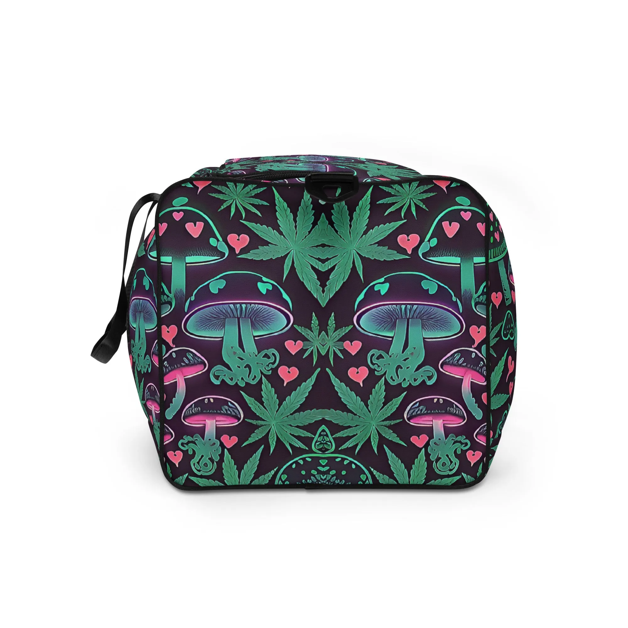 Neon Pink and Green Mushrooms Weed Leaf Duffle Bag