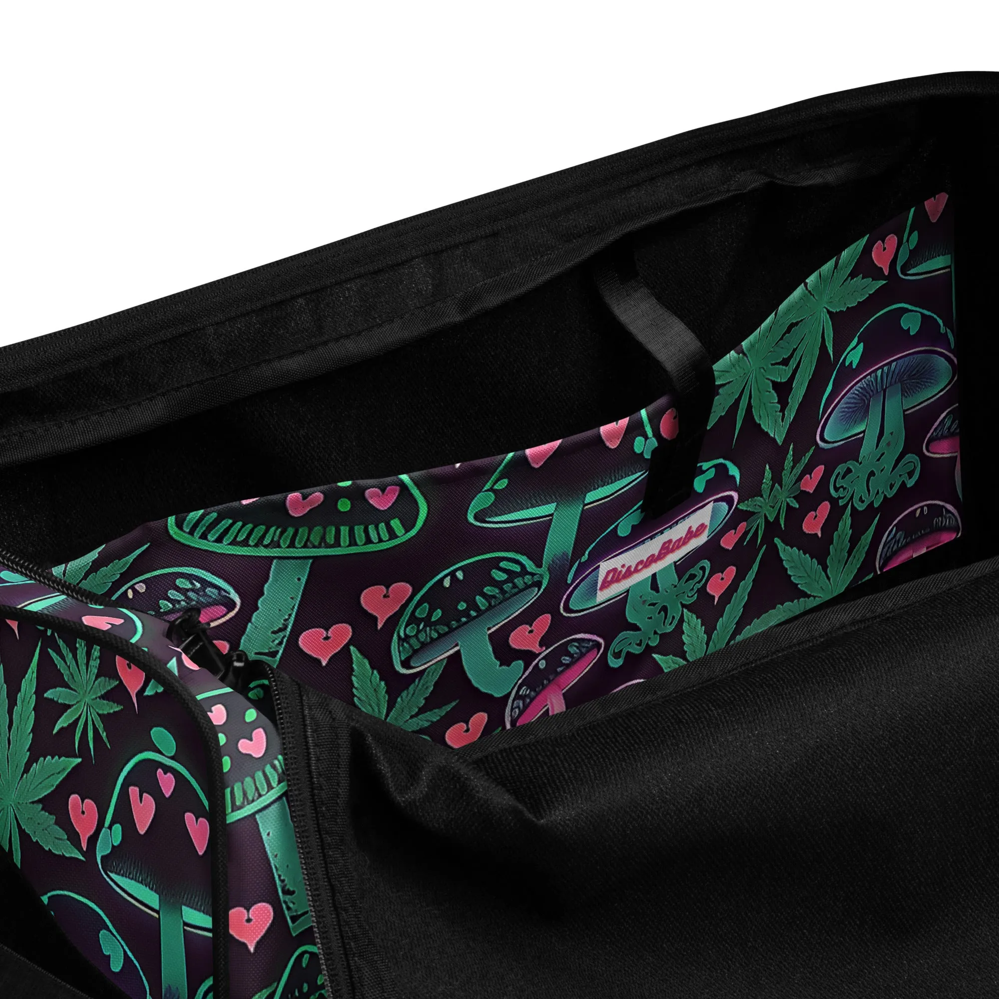 Neon Pink and Green Mushrooms Weed Leaf Duffle Bag
