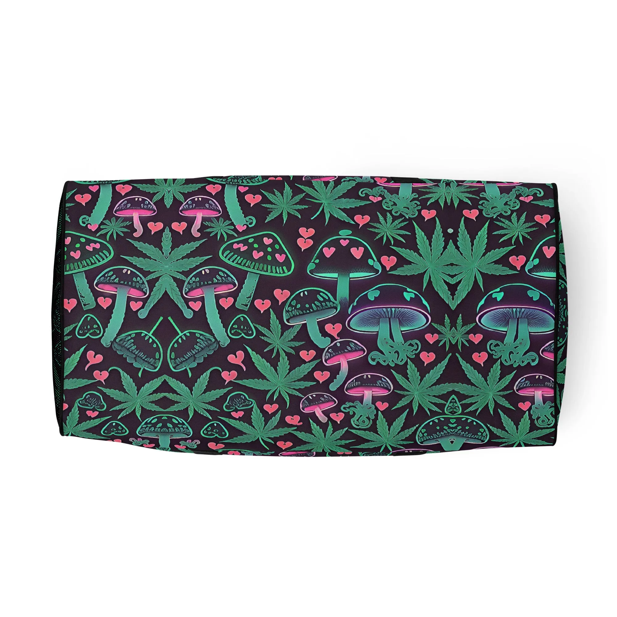 Neon Pink and Green Mushrooms Weed Leaf Duffle Bag