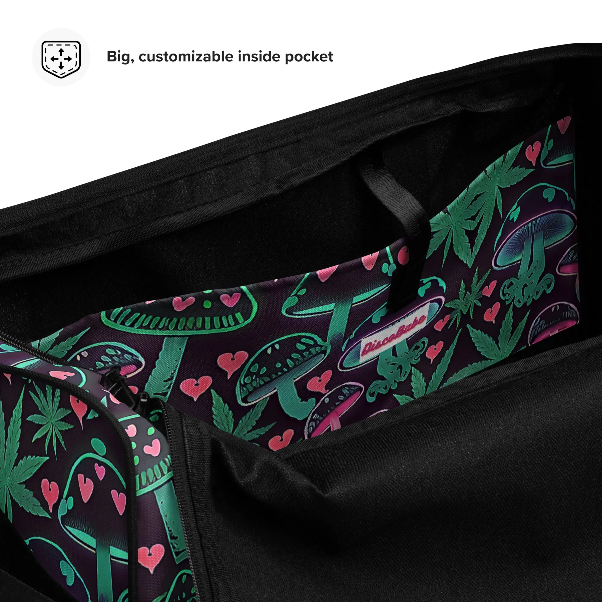 Neon Pink and Green Mushrooms Weed Leaf Duffle Bag