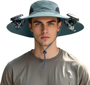 New Ultralight Solar Fan Sun Hat for Women & Men UPF 50  Sun with 2 Solar Fans Hats Camping Cool Wide Brim Bucket Hat