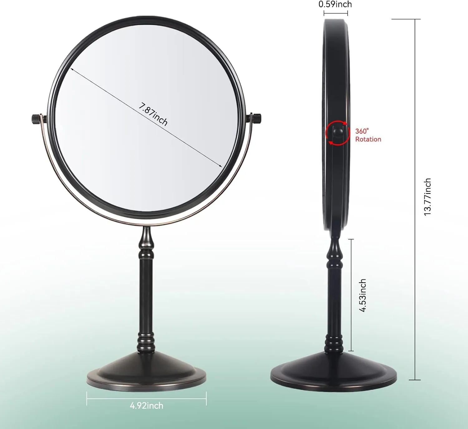 Nicesail Tabletop Makeup Mirror, Double-Side 1X-10X, 360 Swivel Cosmetic Mirror for Table Desk, No Light Oil Rubbed Bronze (8 Inch, 10X)
