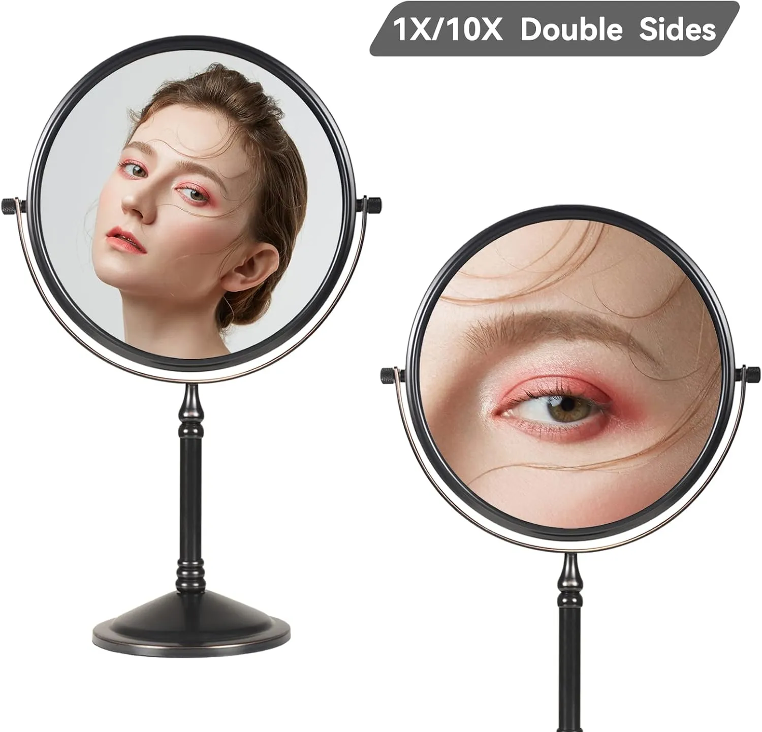 Nicesail Tabletop Makeup Mirror, Double-Side 1X-10X, 360 Swivel Cosmetic Mirror for Table Desk, No Light Oil Rubbed Bronze (8 Inch, 10X)