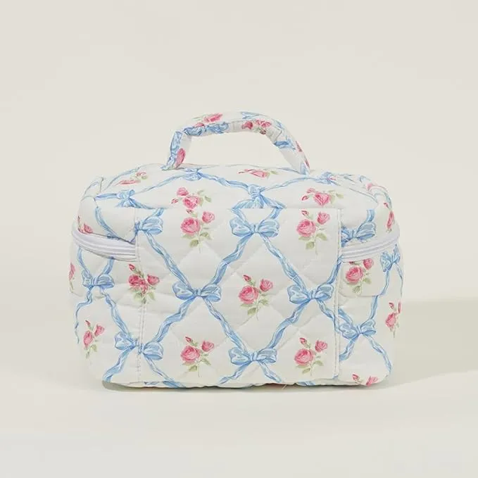 Nicola | Quilted Floral Cosmetic Makeup Bag Set (3pcs)