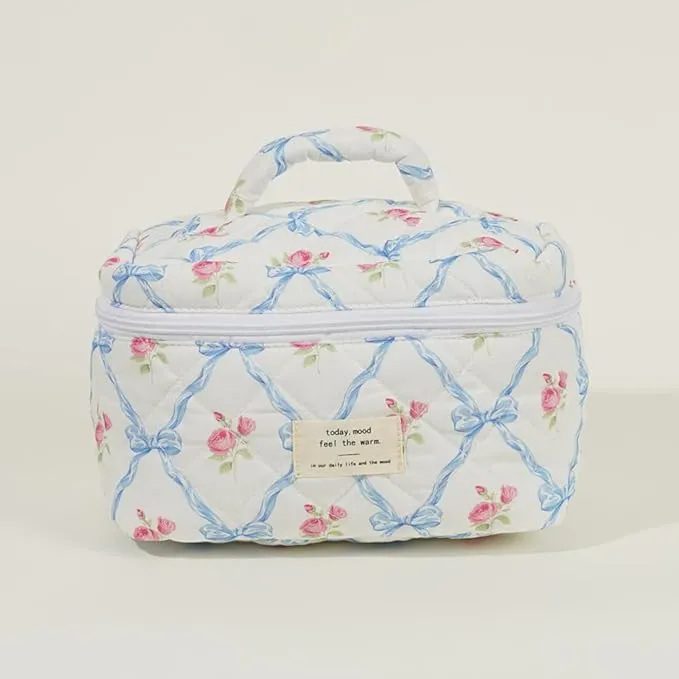 Nicola | Quilted Floral Cosmetic Makeup Bag Set (3pcs)