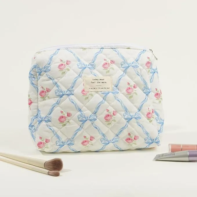 Nicola | Quilted Floral Cosmetic Makeup Bag Set (3pcs)
