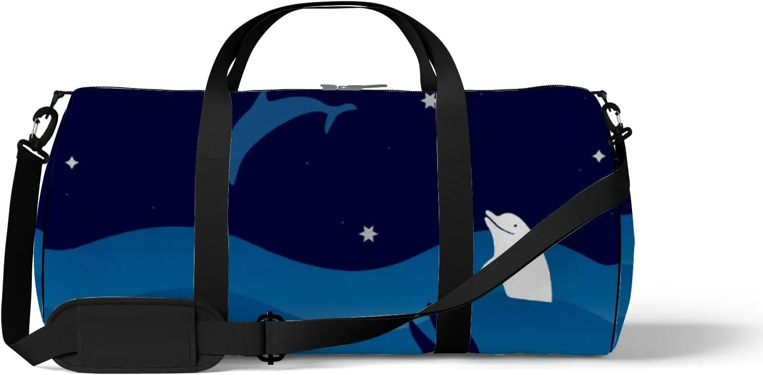 Night Sea Waves Starry Sky Dolphins Sports Bag Tote Bag Waterproof Gym Bag with Shoulder Strap Zipper 2 Side Pockets for Men and Women, Travel and Storage Shoulder Bag.