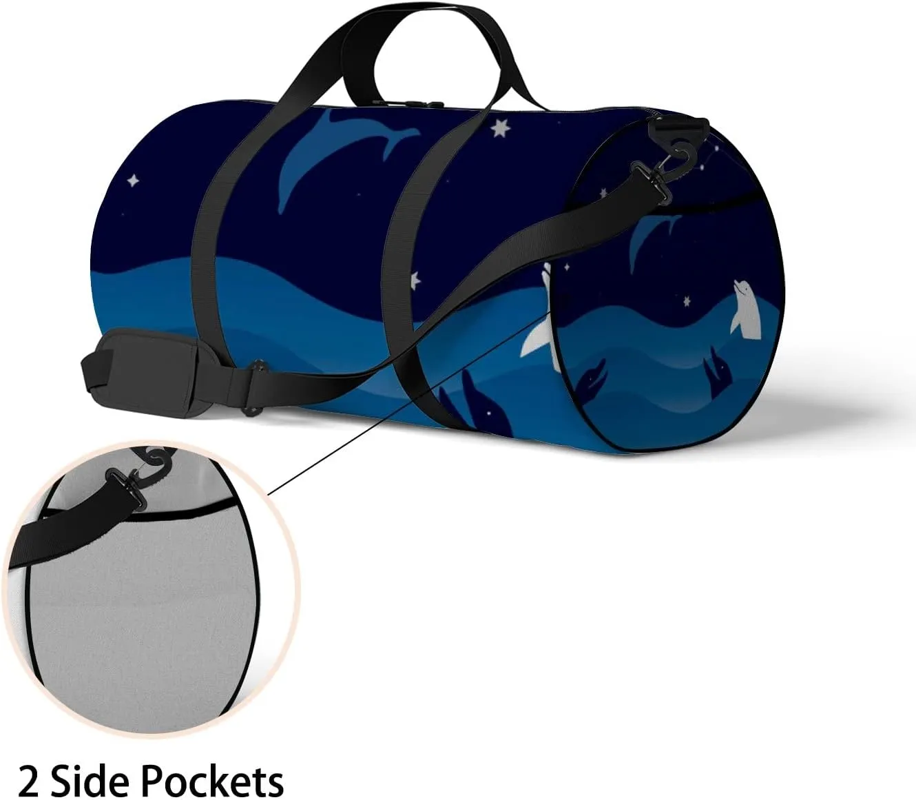 Night Sea Waves Starry Sky Dolphins Sports Bag Tote Bag Waterproof Gym Bag with Shoulder Strap Zipper 2 Side Pockets for Men and Women, Travel and Storage Shoulder Bag.