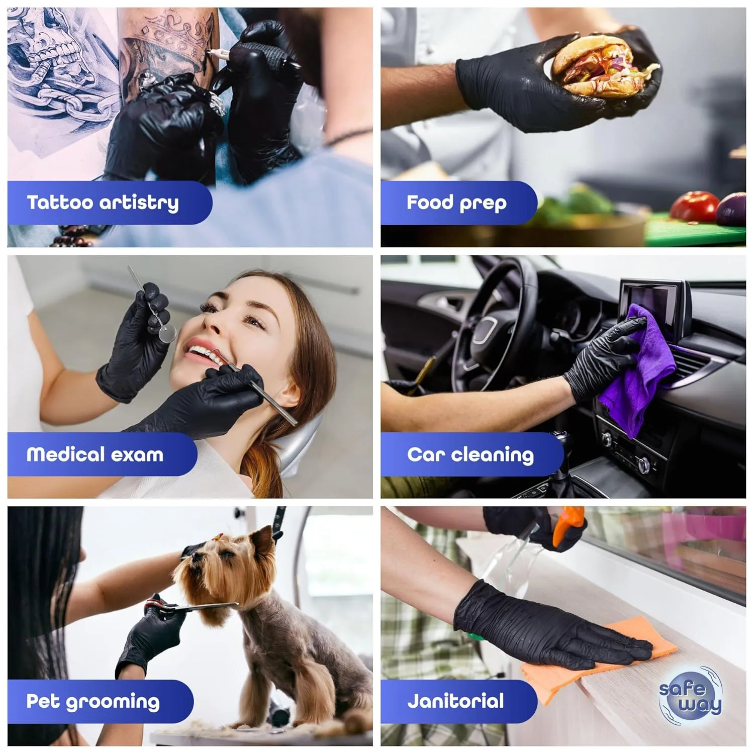 Nitrile-Vinyl Blended Disposable Gloves, Powder-Free & Non-Latex Gloves, 1000, Protective Gloves for Medical Exams, Cooking & Household Cleaning, 4 Mil Thick Non-Sterile Secure Grip Black, X-Large