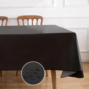 NLMUVW Vinyl Tablecloth with Flannel Backing 100% Waterproof Rectangle PVC Table Cloth Oil Proof Wipe Clean Table Cover for Dining Party Camping Outdoor, Black, 60 X 140 Inch