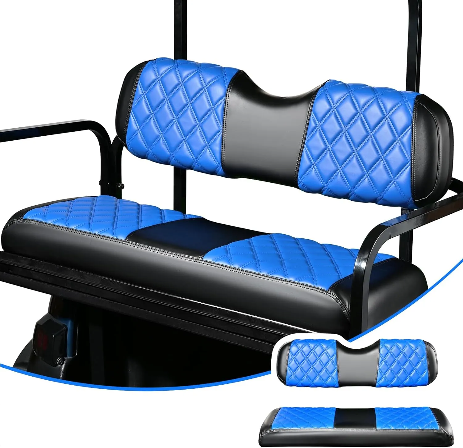 NOKINS Golf Cart Diamond Vinyl Leather Seat Covers, Fit Club Car Precedent DS EZGO RXV TXT Yamaha Drive Aftermarket Regular Rear Seat Cushion, No Stapler, Multiple Colors and Breathable