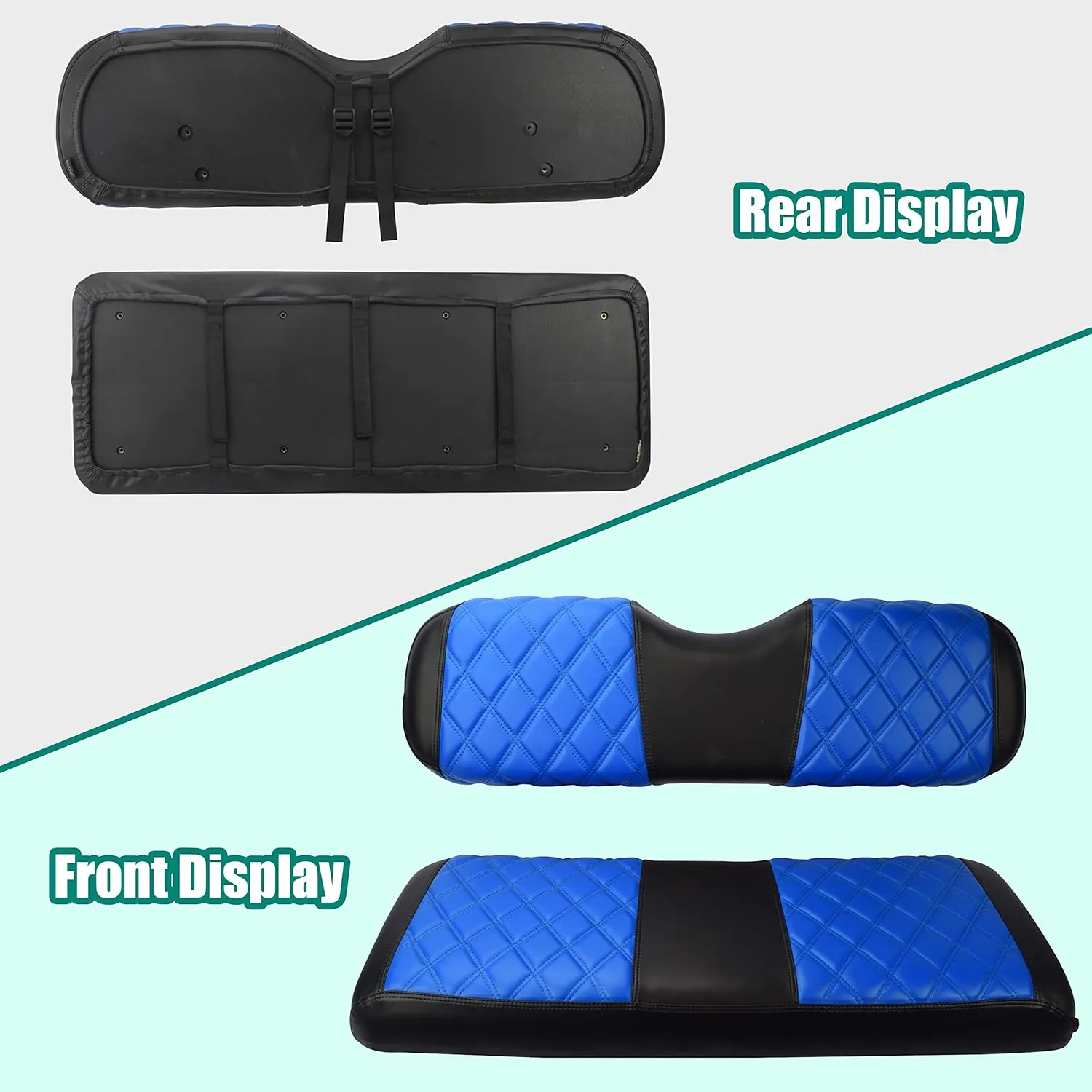 NOKINS Golf Cart Diamond Vinyl Leather Seat Covers, Fit Club Car Precedent DS EZGO RXV TXT Yamaha Drive Aftermarket Regular Rear Seat Cushion, No Stapler, Multiple Colors and Breathable