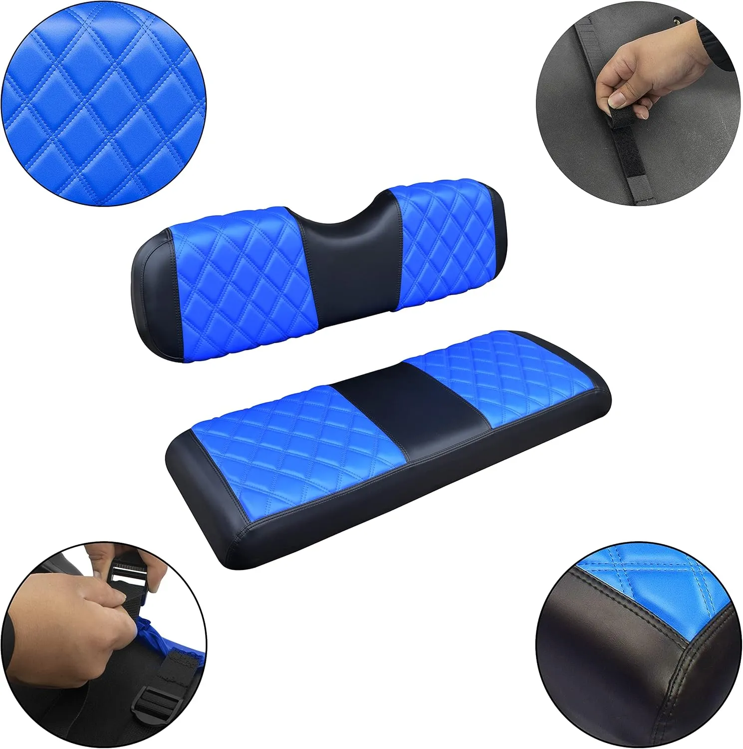 NOKINS Golf Cart Diamond Vinyl Leather Seat Covers, Fit Club Car Precedent DS EZGO RXV TXT Yamaha Drive Aftermarket Regular Rear Seat Cushion, No Stapler, Multiple Colors and Breathable