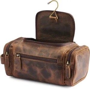 NomadCraftsCo. Medium Sized Hanging Leather Toiletry Bag for Men Women - Premium Leather Men's Toiletry Travel Bag, Dopp Kit for Travel, Leather Pouch, Mens Toiletry Bag for Travel