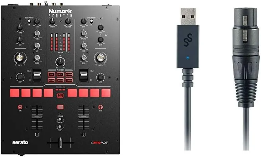 Numark Scratch   SoundSwitch DMX Micro Interface | 2-Channel DJ Scratch Mixer with Innofader Crossfader, DVS License, Performance Pads   Compact USB to DMX Interface and Serato DJ Pro Included