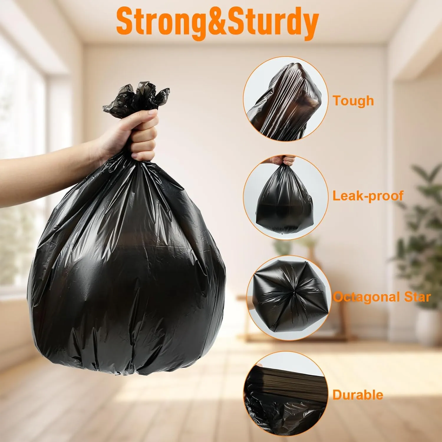 O2frepak 13 Gallon Multipurpose Tear-Resistant Trash Bags,Heavy Duty,Tastless and Black Garbage Bags (100 Count,60x80cm)