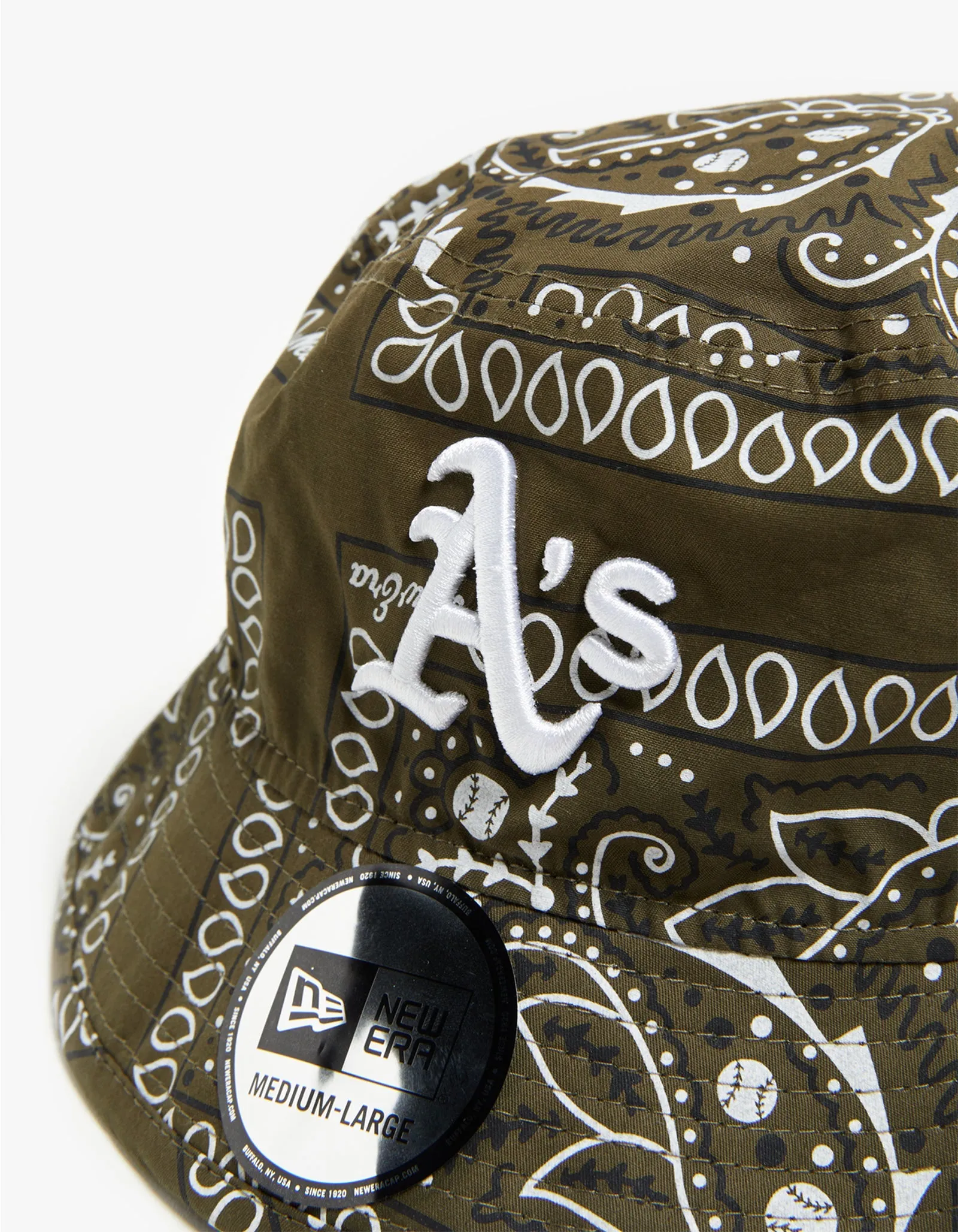 Oakland Athletics Bucket Hat - Olive Paisley/White