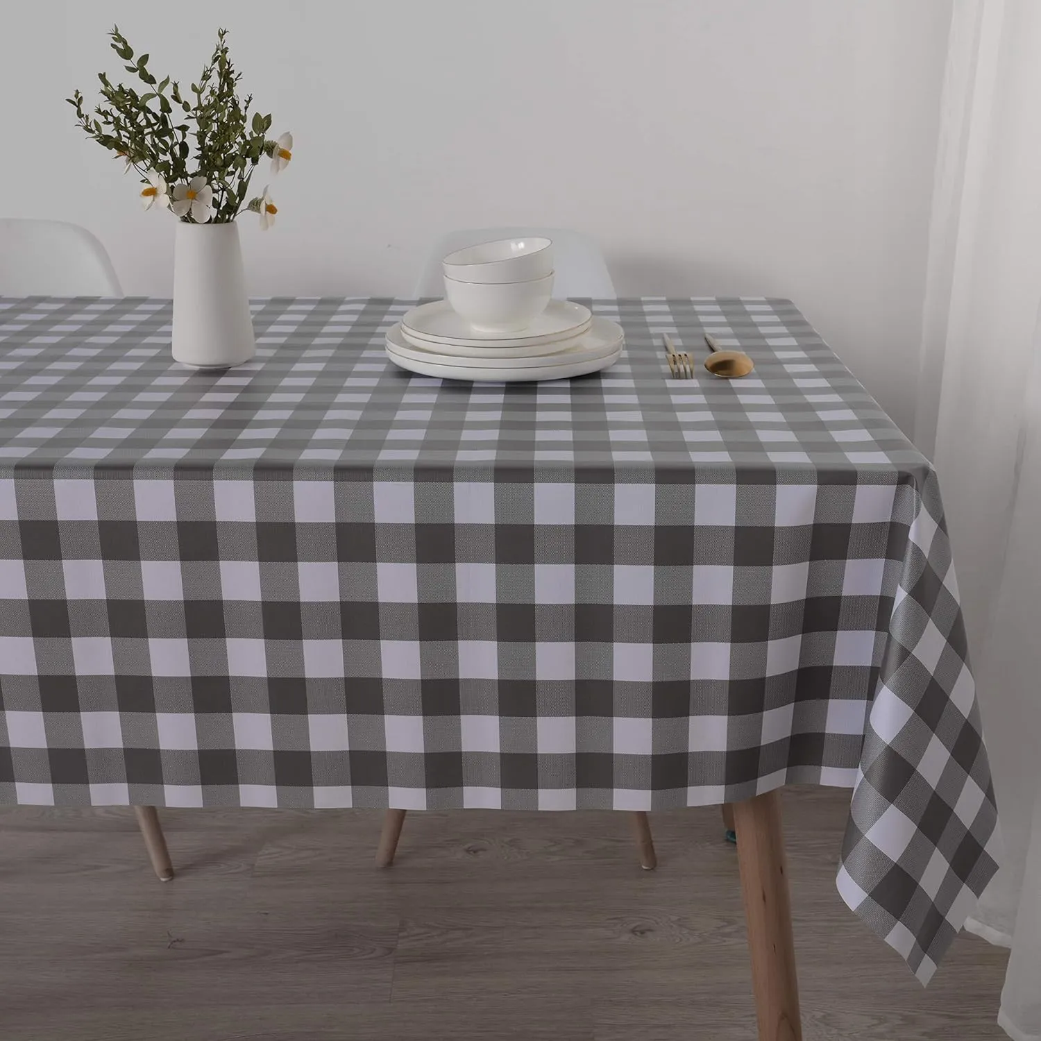 Obstal 100% Waterproof PVC Table Cloth, Oil-Proof Spill-Proof Vinyl Rectangle Tablecloth, Wipeable Table Cover for Outdoor and Indoor Use,Mid-Gray,54 x 120 Inch