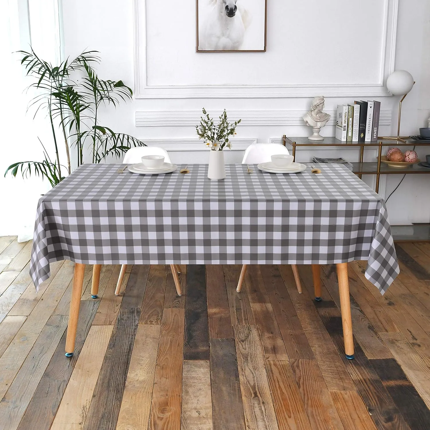 Obstal 100% Waterproof PVC Table Cloth, Oil-Proof Spill-Proof Vinyl Rectangle Tablecloth, Wipeable Table Cover for Outdoor and Indoor Use,Mid-Gray,54 x 120 Inch