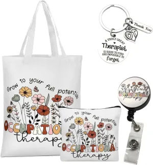 Occupational Therapy Gifts, Occupational Therapy Bag, 4 Pcs That Can Be Given to Professional Medical Practitioner, Including Tote Bag, Makeup Bag, Key Chain and Badge Holder to Show Your Appreciation