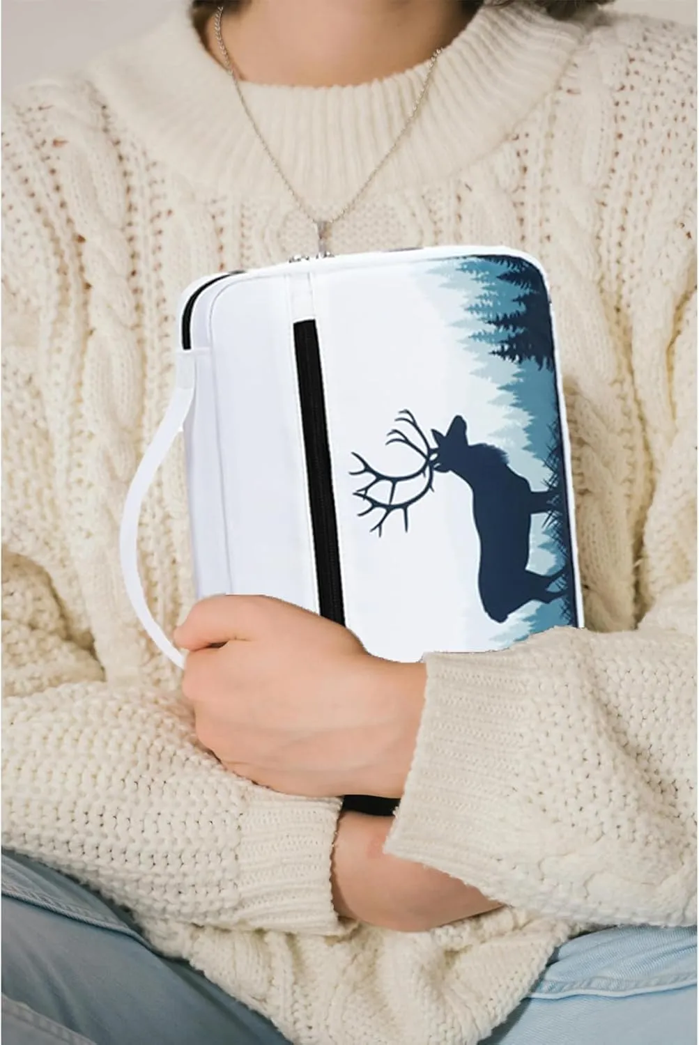 Octsky Bible Cover Women Carrying Book Case Church Bag Bible Protective with Handle and Zippered Pocket, Elk
