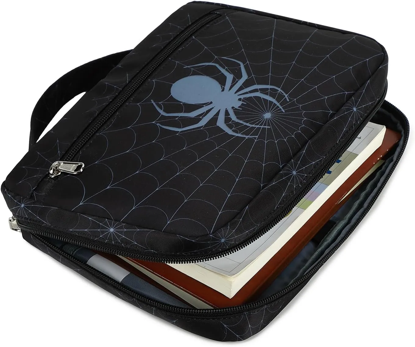 Octsky Boys Bible Cover, Carrying Book Case Church Bag Bible Protective with Handle and Zippered Pocket, Spider Black