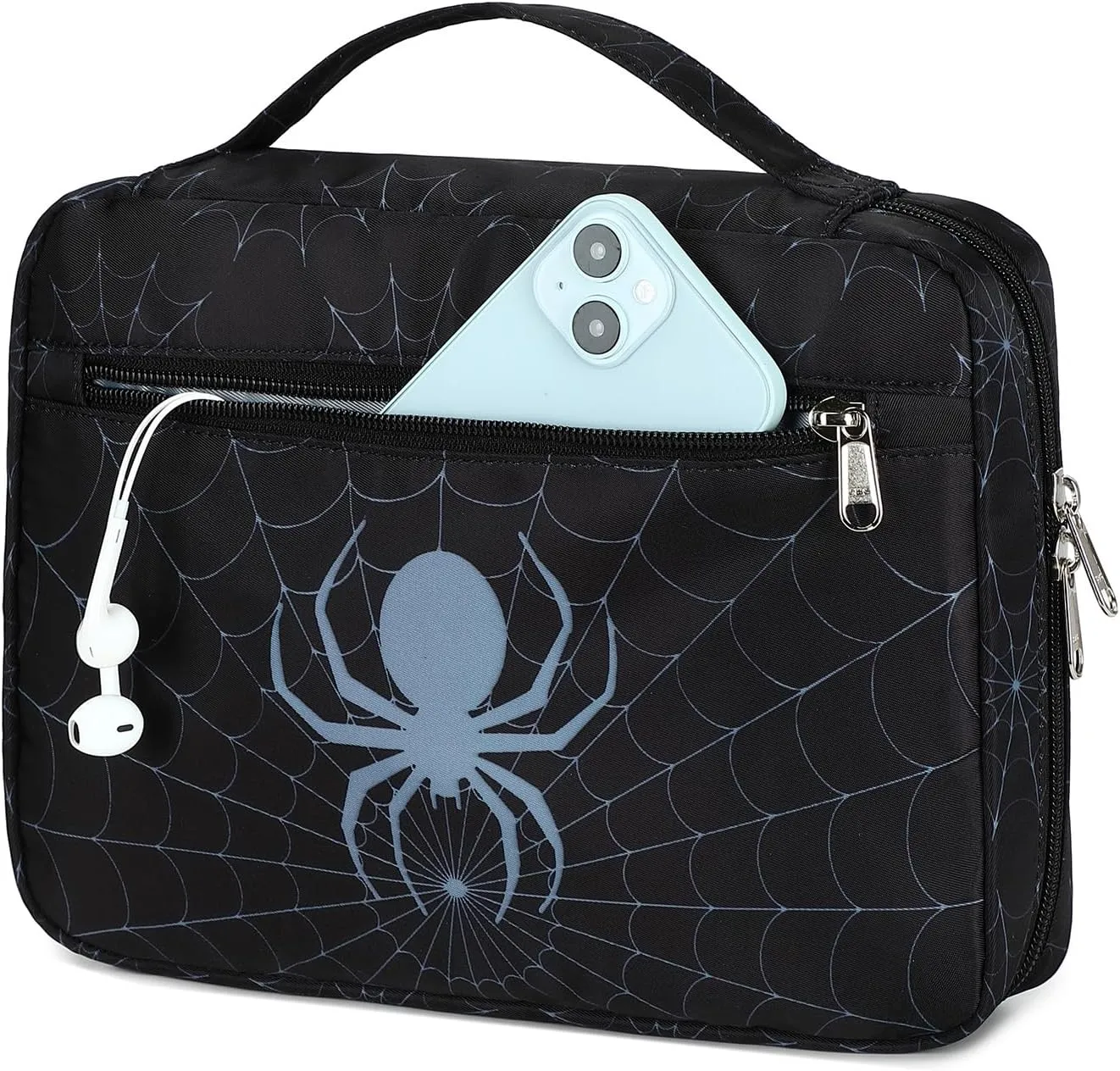 Octsky Boys Bible Cover, Carrying Book Case Church Bag Bible Protective with Handle and Zippered Pocket, Spider Black
