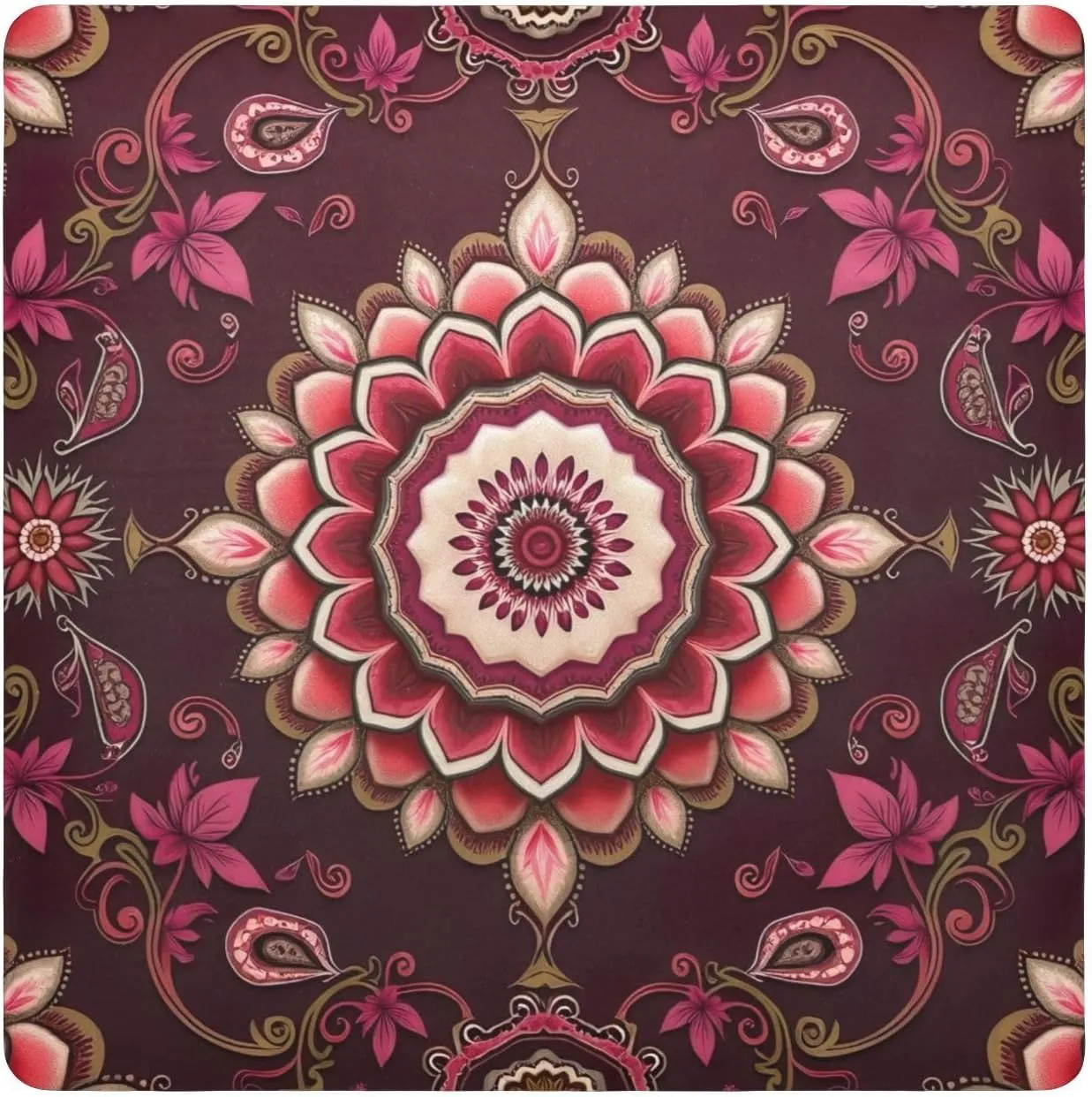 ODAWA Anti-scratch Camera Lens Wrap Floral Mandala Burgundy Red Self-adhesive Cloth 21.7"x21.7" Portable Cosmetic Bag for Travelling