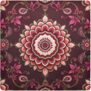 ODAWA Anti-scratch Camera Lens Wrap Floral Mandala Burgundy Red Self-adhesive Cloth 21.7"x21.7" Portable Cosmetic Bag for Travelling