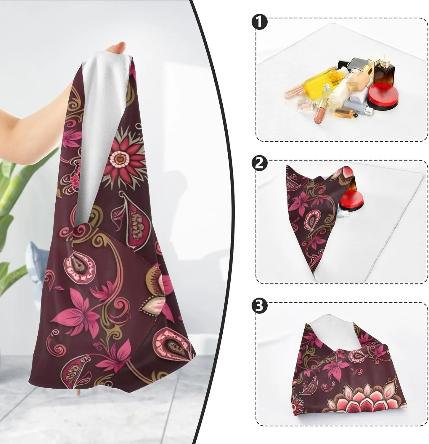 ODAWA Anti-scratch Camera Lens Wrap Floral Mandala Burgundy Red Self-adhesive Cloth 21.7"x21.7" Portable Cosmetic Bag for Travelling