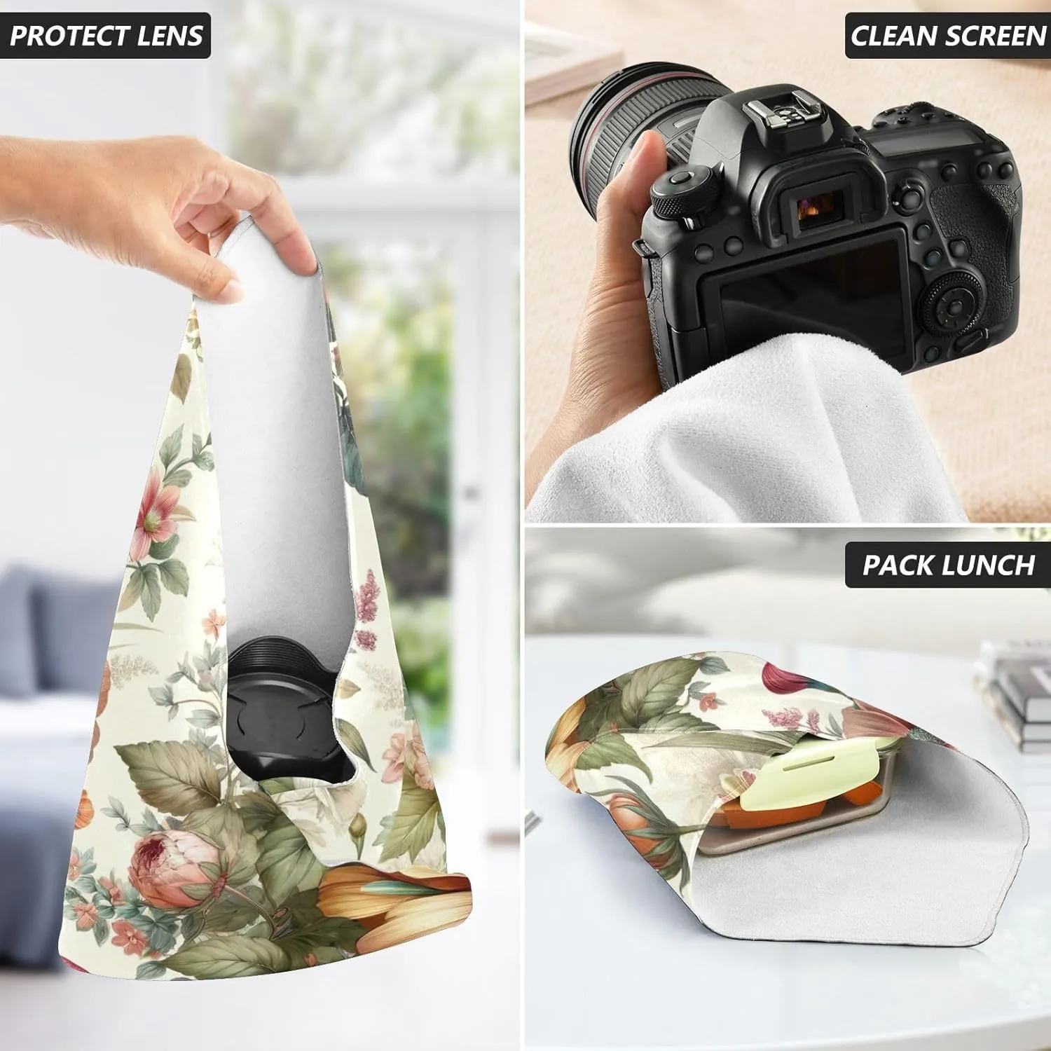 ODAWA Floral Beige Self Adhesive Cloth 17.7X17.7 Inch Travel Makeup Bag Organizer Portable Cosmetic Bag for Travelling