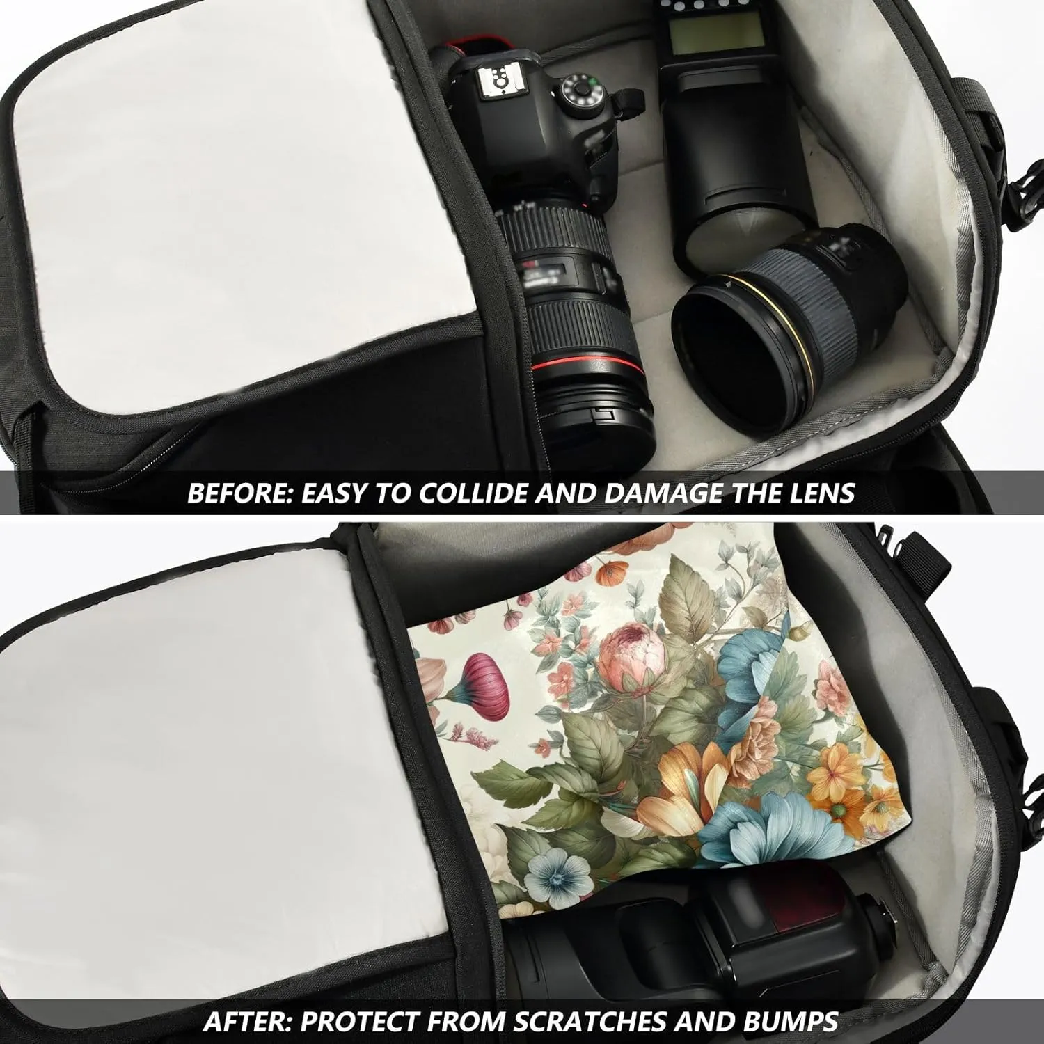 ODAWA Floral Beige Self Adhesive Cloth 17.7X17.7 Inch Travel Makeup Bag Organizer Portable Cosmetic Bag for Travelling