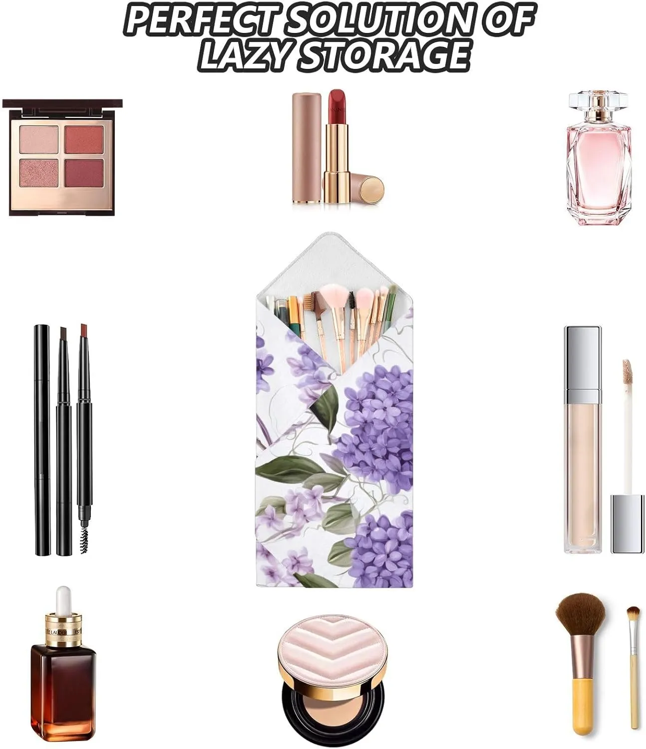 ODAWA Self-adhesive Magic Cloth 17.7 In, Floral Lilacs Purple Changeable Capacity Cosmetic Bag for Camera Lens