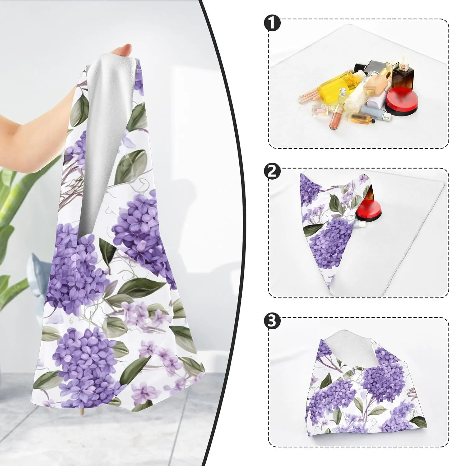 ODAWA Self-adhesive Magic Cloth 17.7 In, Floral Lilacs Purple Changeable Capacity Cosmetic Bag for Camera Lens