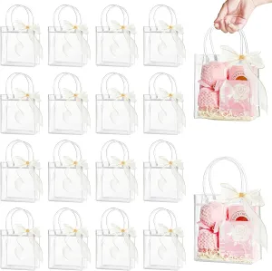 Ohuimrt 30 PCS Clear Plastic Gift Bags with Handles, Reusable Party Favor Bags with Ribbon Transparent Gift Wrap Bags Bulk for Weddings Birthdays, 5.9 x 6.3 x 2.8 Inches
