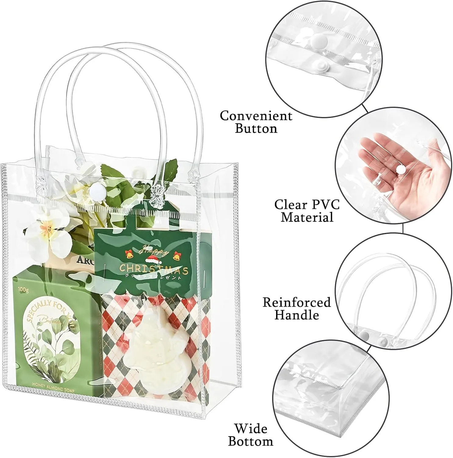 Ohuimrt 30 PCS Clear Plastic Gift Bags with Handles, Reusable Party Favor Bags with Ribbon Transparent Gift Wrap Bags Bulk for Weddings Birthdays, 5.9 x 6.3 x 2.8 Inches