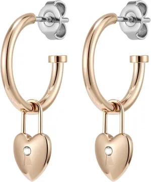Olivia Burton Jewelry - Women's Classic Collection - Locked Heart Hoop Earrings - Rose Gold-plated Stainless Steel, Hypoallergic - Easy Everyday Wear - Gift for Her