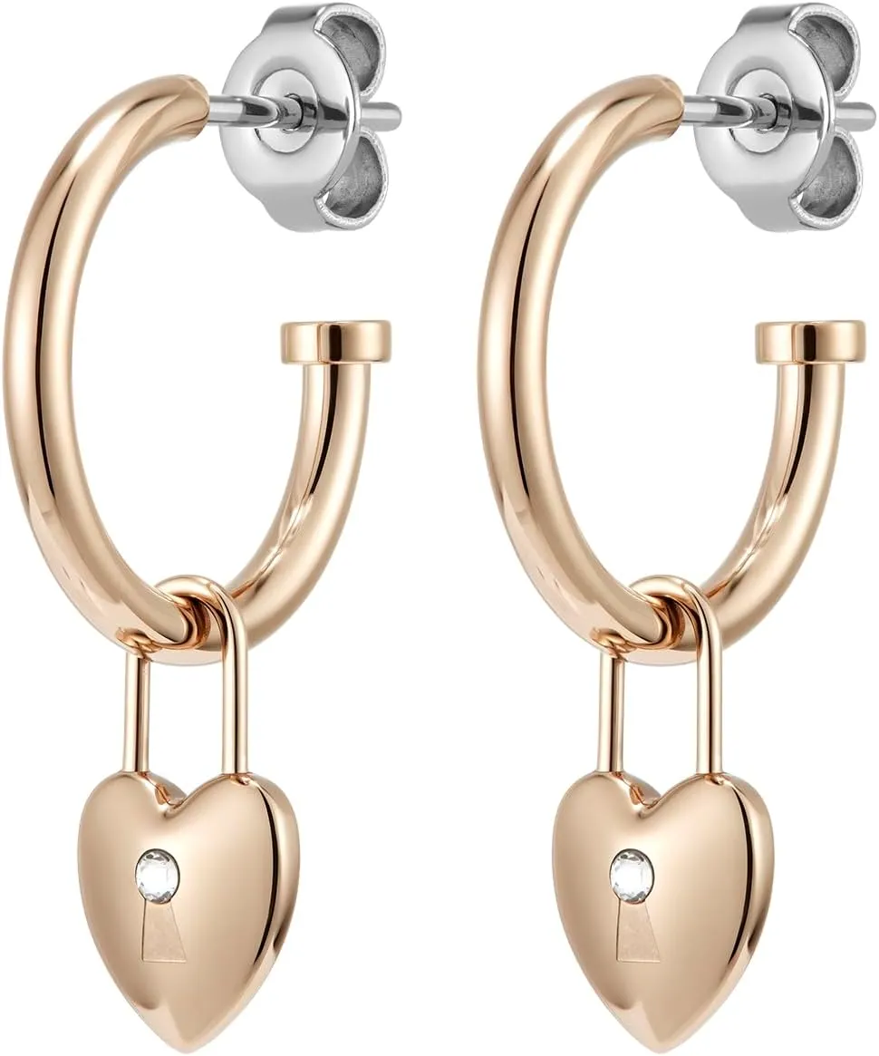 Olivia Burton Jewelry - Women's Classic Collection - Locked Heart Hoop Earrings - Rose Gold-plated Stainless Steel, Hypoallergic - Easy Everyday Wear - Gift for Her