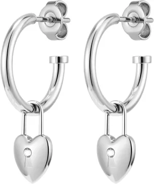 Olivia Burton Jewelry - Women's Classic Collection - Locked Heart Hoop Earrings - Stainless Steel, Hypoallergic - Easy Everyday Wear - Gift for Her