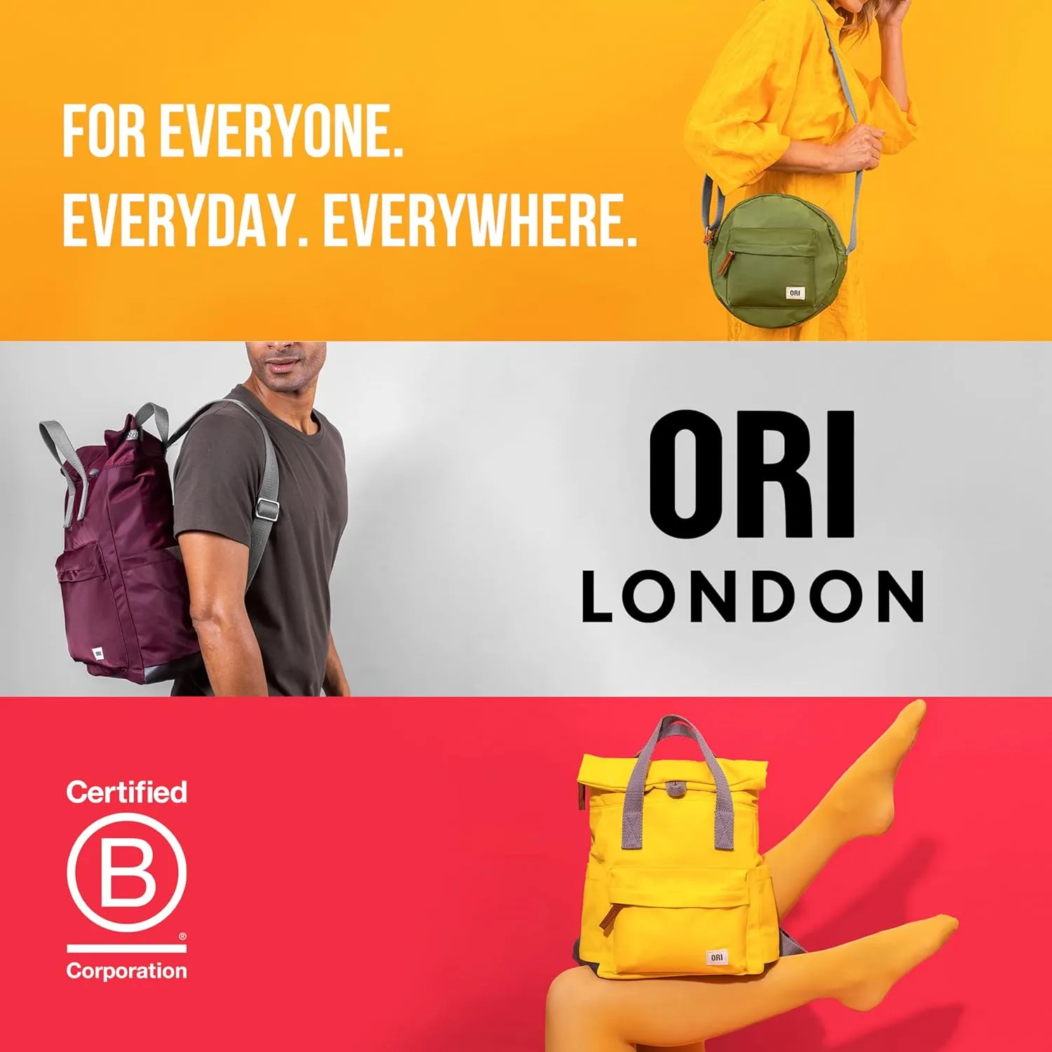 ORI LONDON Rolltop Backpack - Large Travel Backpack with Lots of Pockets for Men & Women - The Finchley, Ash