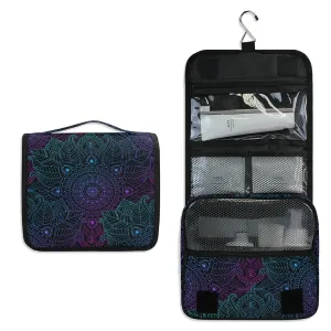 Oriental Gradient Mandala Floral Bohemian, Indian, Arabic Motifs Travel Cosmetic Bag, Hanging Toiletry Wash bag, Portable Makeup Organizer Brush Case, Storage Bag with Hook for Bathroom Toilet